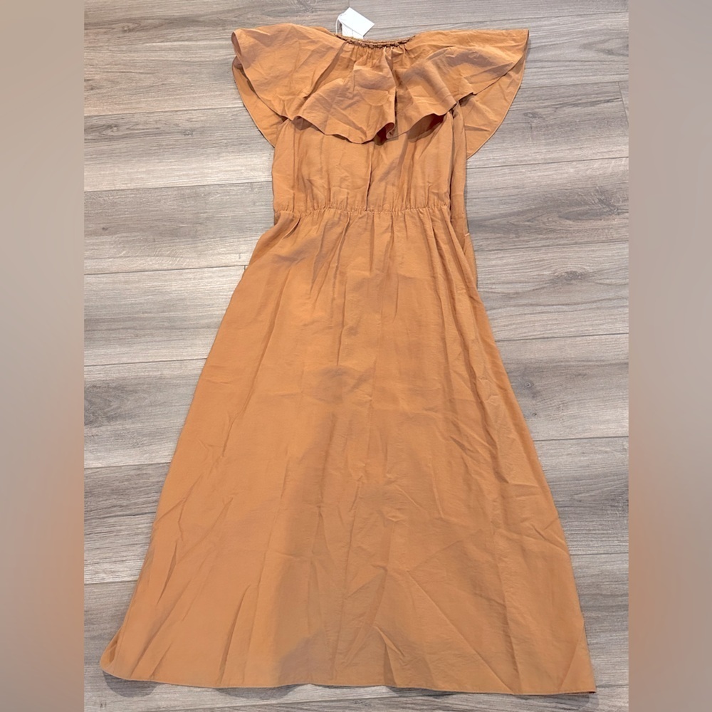NWT! Vince Braid Trim Flutter Sleeve Wrap Dress in Copper Size Medium - Picture 11 of 11